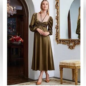 Antonio Melani Satin Long Sleeve Halter Midi Dress